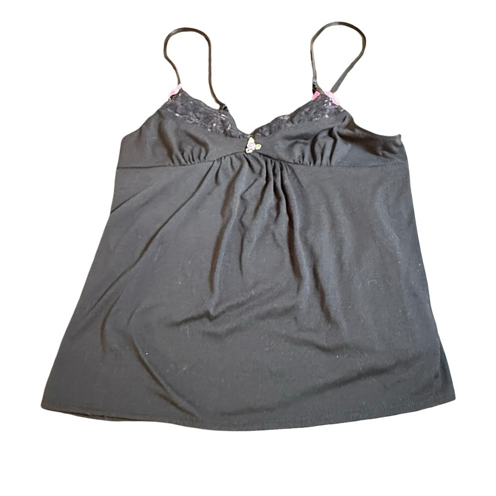 Betsey‎ Johnson Intimates Black Pink Lace Trim Camisole Baby Doll Bra Top Medium